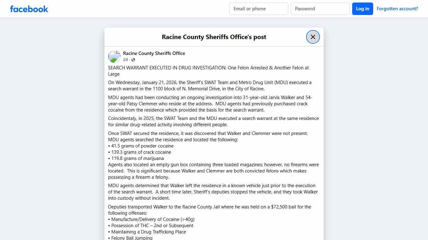 SEARCH WARRANT EXECUTED IN... - Racine County Sheriffs Office Facebook