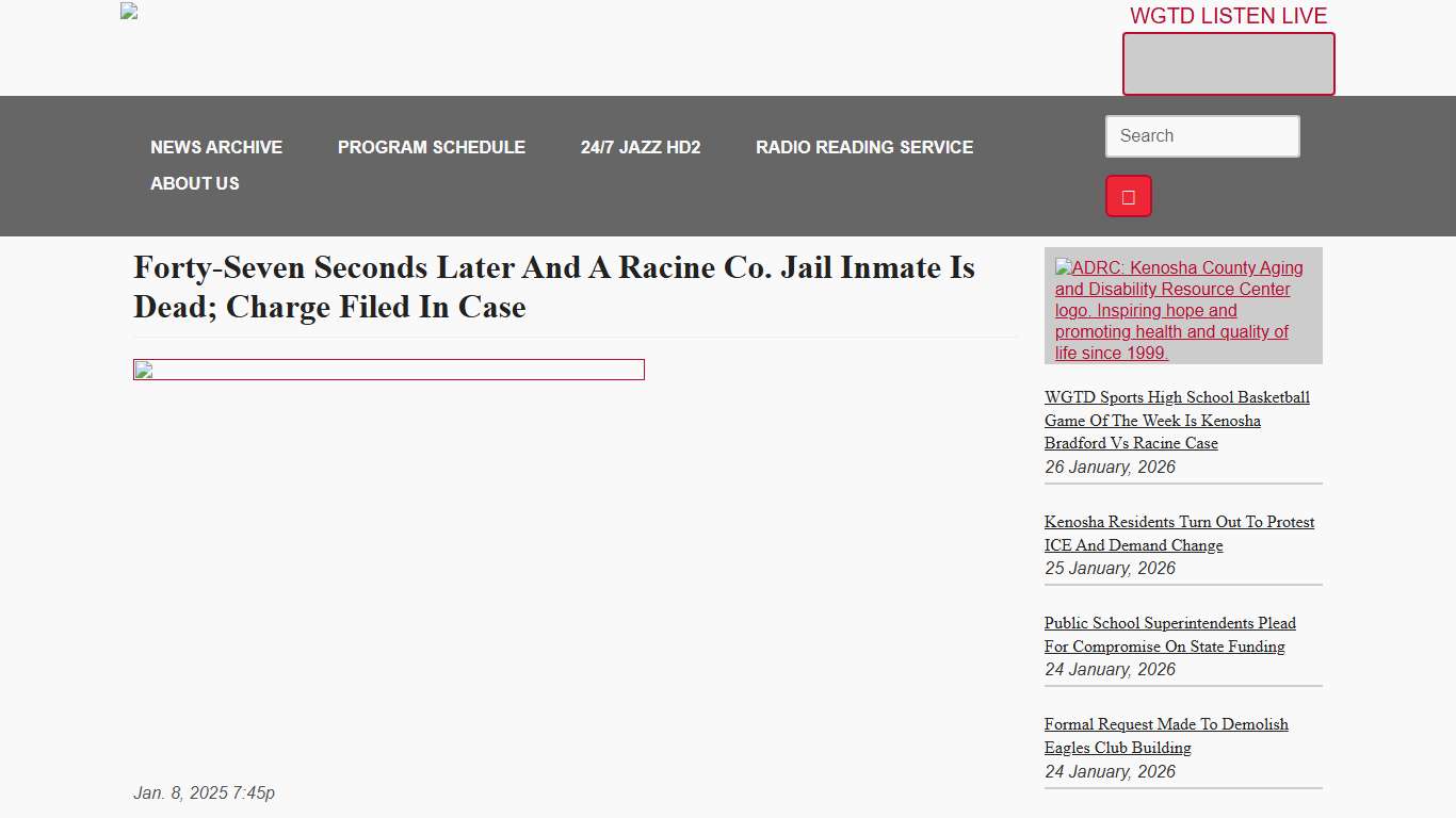 Forty-Seven Seconds Later and a Racine Co. Jail Inmate is Dead; Charge Filed in Case WGTD